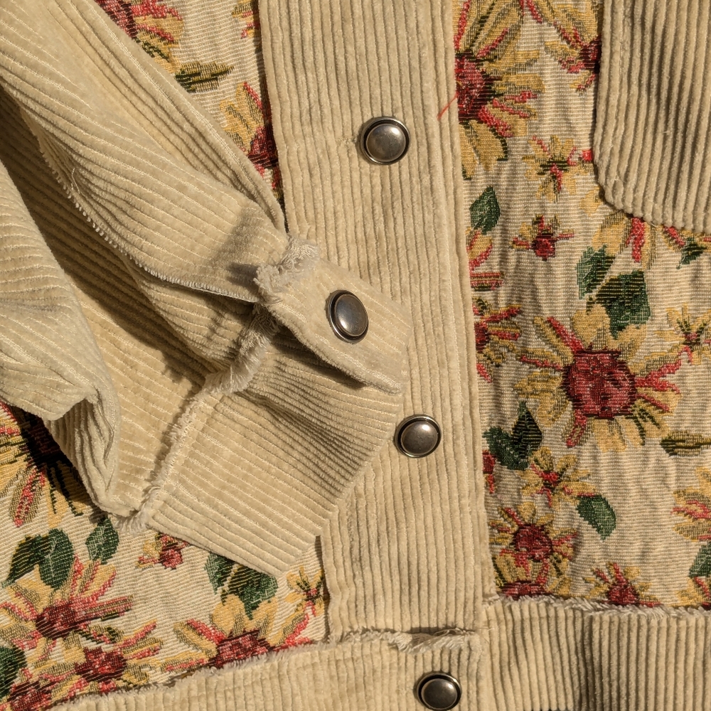 POL Anthropology Mixed Media Raw Edge Floral TapestrCorduroy Women's Jean Jacket - Picture 5 of 8
